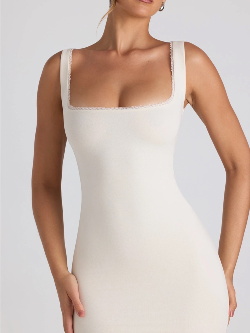 Modal Lace-Trim Midaxi Dress in Ivory - Picture 2 of 4